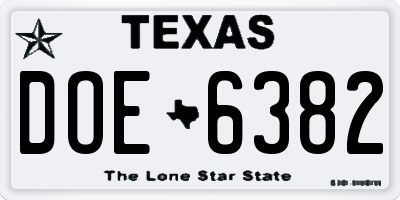 TX license plate DOE6382