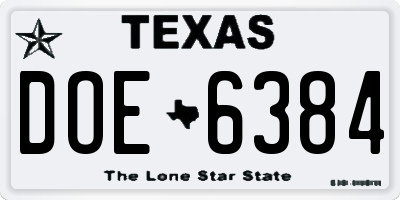TX license plate DOE6384