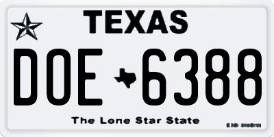 TX license plate DOE6388