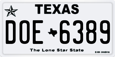 TX license plate DOE6389