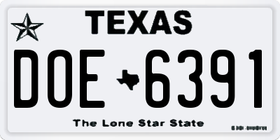TX license plate DOE6391