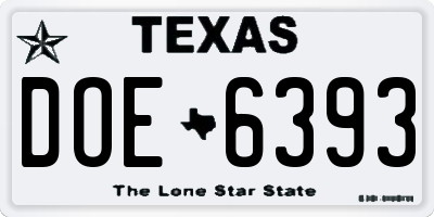 TX license plate DOE6393