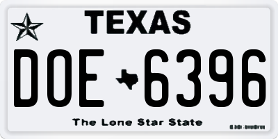 TX license plate DOE6396
