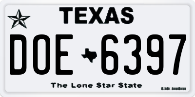 TX license plate DOE6397