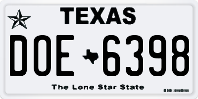 TX license plate DOE6398