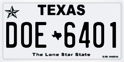 TX license plate DOE6401