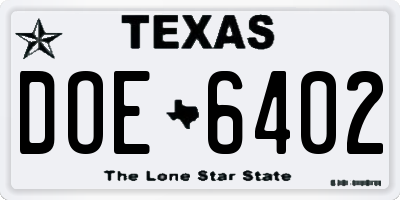 TX license plate DOE6402