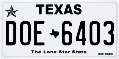 TX license plate DOE6403