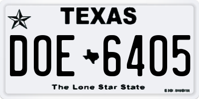TX license plate DOE6405