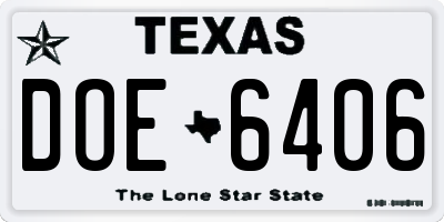 TX license plate DOE6406