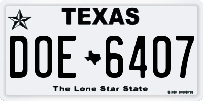 TX license plate DOE6407