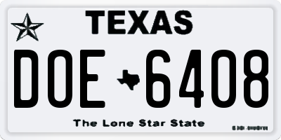 TX license plate DOE6408