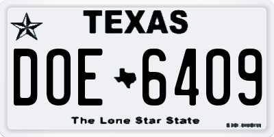 TX license plate DOE6409