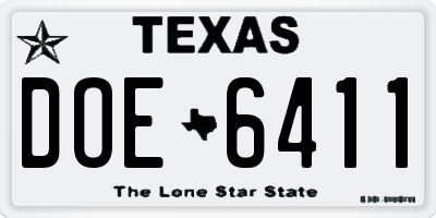 TX license plate DOE6411
