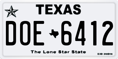 TX license plate DOE6412
