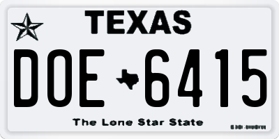 TX license plate DOE6415