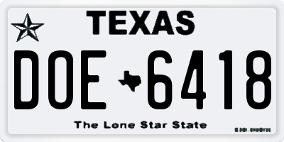 TX license plate DOE6418