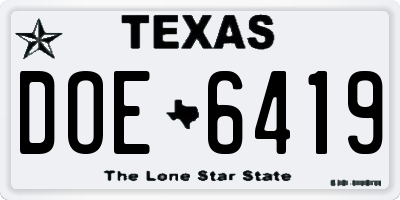 TX license plate DOE6419