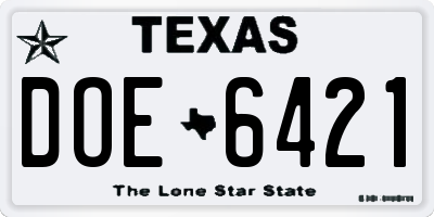 TX license plate DOE6421