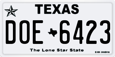 TX license plate DOE6423
