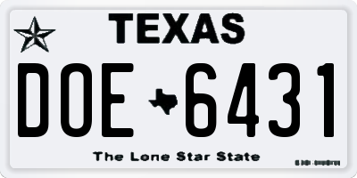 TX license plate DOE6431