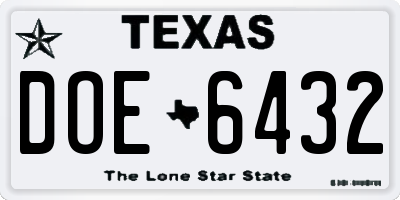 TX license plate DOE6432