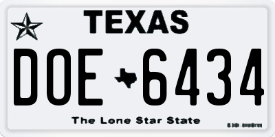 TX license plate DOE6434