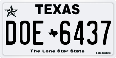 TX license plate DOE6437