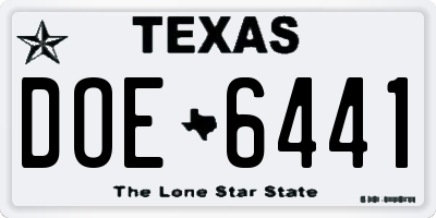TX license plate DOE6441