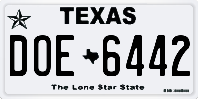 TX license plate DOE6442
