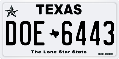 TX license plate DOE6443