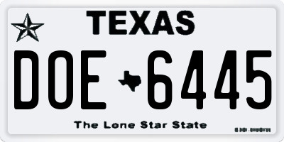 TX license plate DOE6445