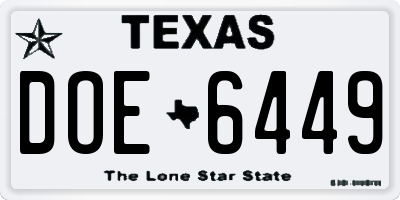TX license plate DOE6449