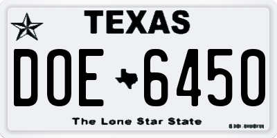 TX license plate DOE6450