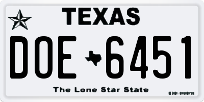 TX license plate DOE6451