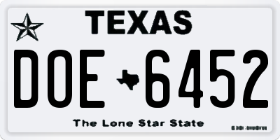 TX license plate DOE6452