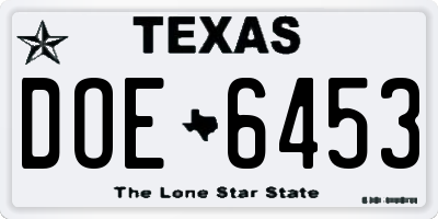 TX license plate DOE6453