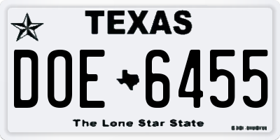 TX license plate DOE6455