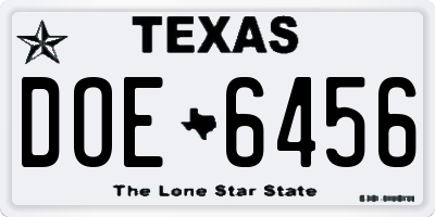 TX license plate DOE6456