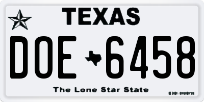 TX license plate DOE6458