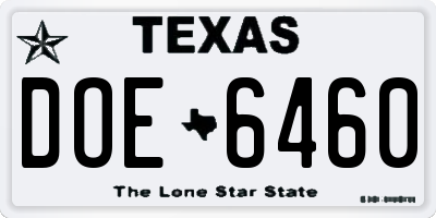 TX license plate DOE6460