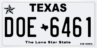 TX license plate DOE6461
