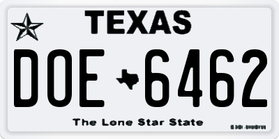 TX license plate DOE6462
