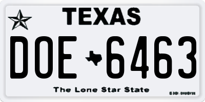TX license plate DOE6463