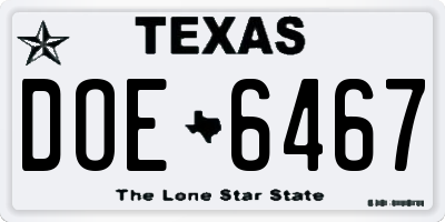 TX license plate DOE6467