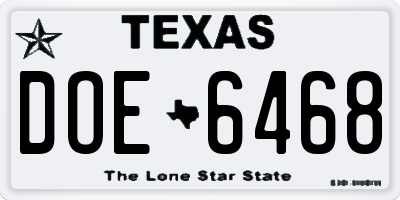 TX license plate DOE6468