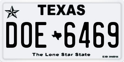 TX license plate DOE6469