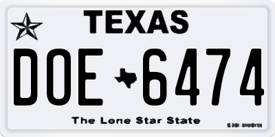 TX license plate DOE6474