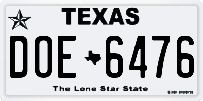 TX license plate DOE6476