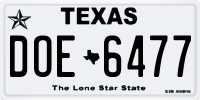 TX license plate DOE6477